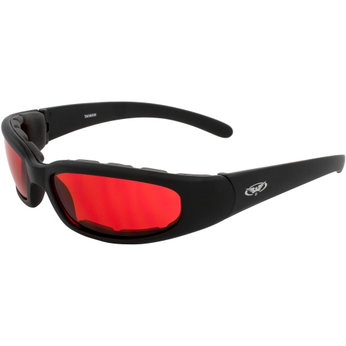 Global Vision Chicago Motorcycle Padded Glasses, Sunglasses  Scratch-Resistant Black Frame Red Lens