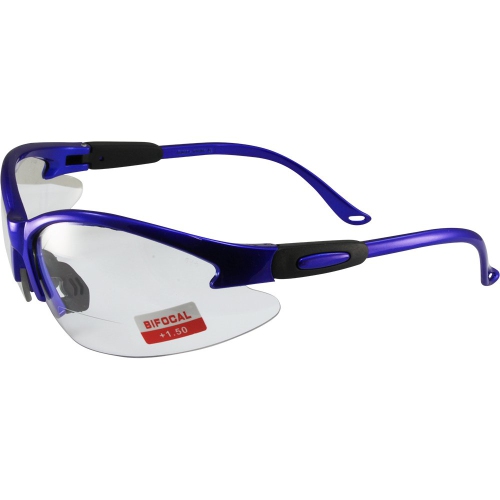 GLOBAL VISION  Contender Bifocal Safety Glasses Frame With Clear Lens Ansi Z87 +1.5 Magnification In Blue