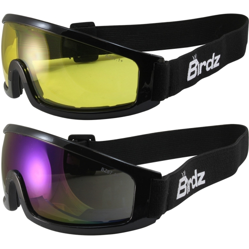 2 paires de lunettes de sécurité pour moto à cadre noir avec miroir bleu et verres jaunes Robin Sport de Birdz