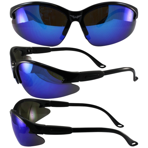 Global Vision Cougar Safety Sunglasses Black Frame G-Tech Blue Mirror Lens  Ansi Z87.1