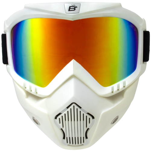 Lunettes Birdz, masque de moto en TPUR blanc Skylark, lunettes amovibles avec verres miroir Red Reflectech