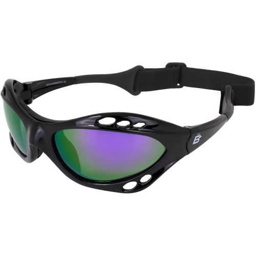 Birdz Eyewear Seahawk Water Sports Safety Goggles Black Frames + Purple Reflectech Mirror Lenses