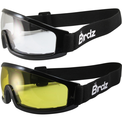 2 paires de lunettes de sécurité pour moto de Birdz Robin Sport, cadre noir, verres jaunes et transparents