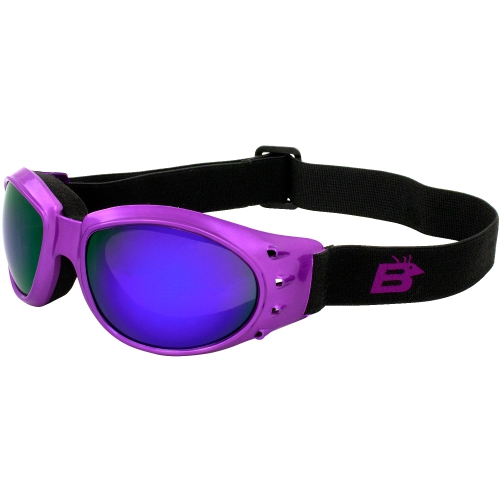 Lunettes de moto rembourrées en mousse aérienne violette pour femmes Eagle de Birdz Lunetterie – verres miroir Reflectech violets