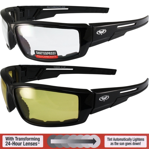 Set Of 2 Global Vision Sly Motorcycle Sunglasses 24-Hour Yellow To Smoke &  Smoke To Clear Photochromic Lenses