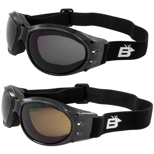2 Pairs Of Birdz Eyewear Black Padded Motorcycle Goggles Black Frame