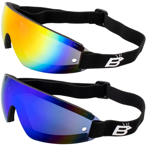 2 Pairs Of Birdz Eyewear Wing Skydiving Parasailing Goggles With One Piece Reflectech Red Mirror Lens & Blue Mirror Lens