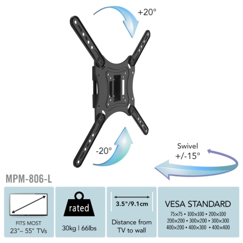 CorLiving Full-Motion X-frame Wall Mount for 23" - 55" TVs