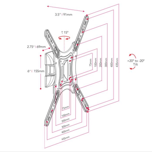 CorLiving Full-Motion X-frame Wall Mount for 23" - 55" TVs