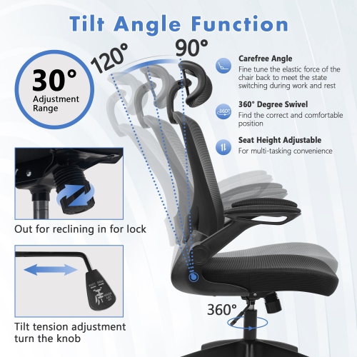 CoolHut High Back Ergonomic Office Chair, Swivel Computer Chair with Lumbar Support, Home Office Gaming Chair Breathable Mesh Desk Chair with