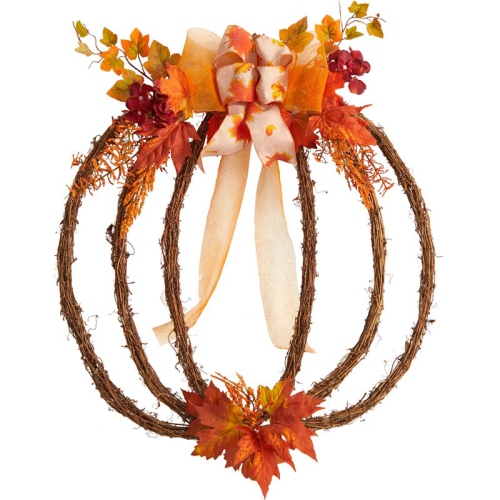 Nearly Natural 26" Autumn Pumpkin Artificial Vine Fall Wreath in Orange