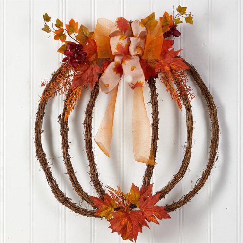 Nearly Natural 26" Autumn Pumpkin Artificial Vine Fall Wreath in Orange