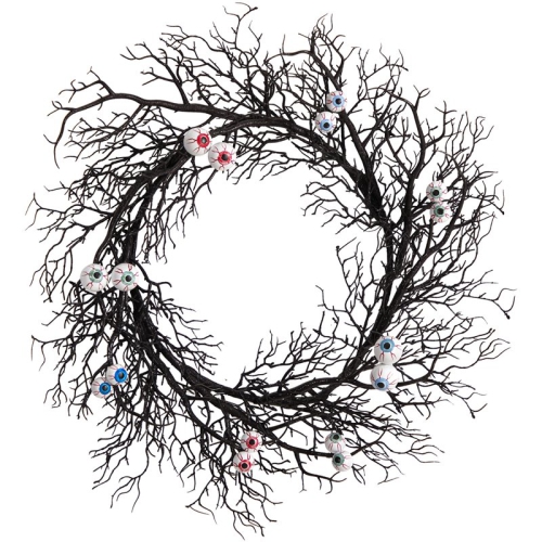 Nearly Natural 30" Halloween Gazing Eyeballs Twig Wreath in Black