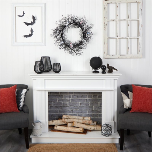 Nearly Natural 30" Halloween Gazing Eyeballs Twig Wreath in Black