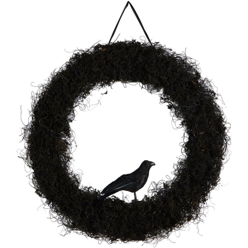 Nearly Natural 30" Spooky Halloween Raven Twig Wreath in Black