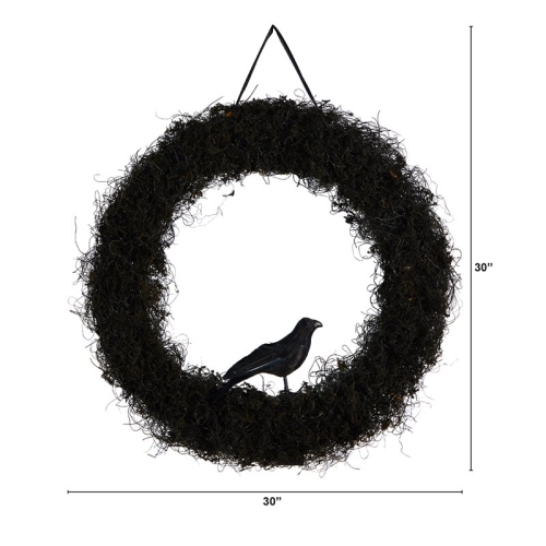 Nearly Natural 30" Spooky Halloween Raven Twig Wreath in Black