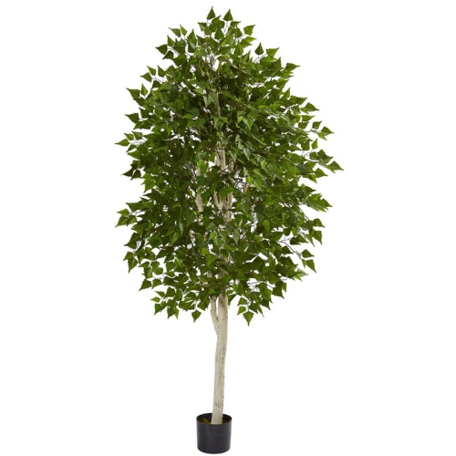 NEARLY NATURAL  72" Birch Artificial Tree With Sturdy Trunk Branches Green/black