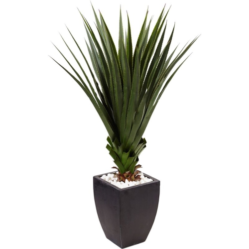 Indoor/Outdoor 54" Spiked Agave Artificial Plant in Black Planter in Green/Black