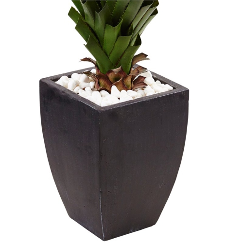 Indoor/Outdoor 54" Spiked Agave Artificial Plant in Black Planter in Green/Black