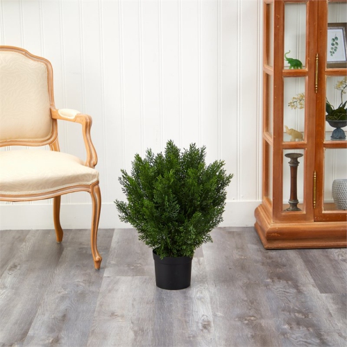 Nearly Natural Indoor/Outdoor 24" Cedar Artificial Bush in Green/Black