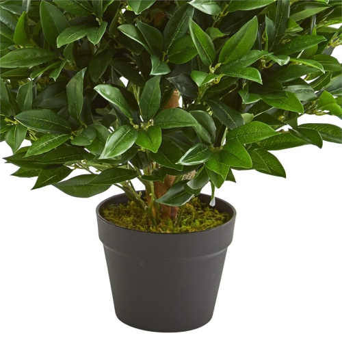 Indoor/Outdoor 36" Bay Leaf Artificial Topiary Tree UV Resistant in Green/Black