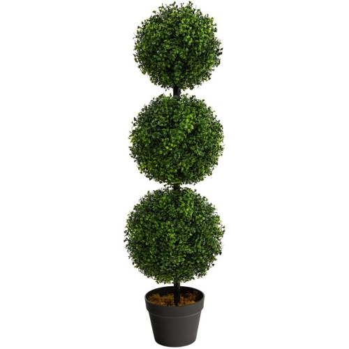 Indoor/Outdoor 36" Boxwood Triple Ball Topiary Artificial Tree in Green/Black