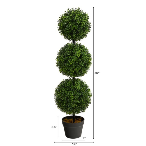 Indoor/Outdoor 36" Boxwood Triple Ball Topiary Artificial Tree in Green/Black