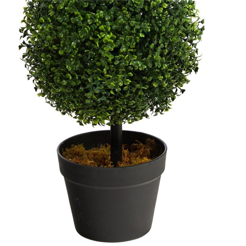 Indoor/Outdoor 36" Boxwood Triple Ball Topiary Artificial Tree in Green/Black