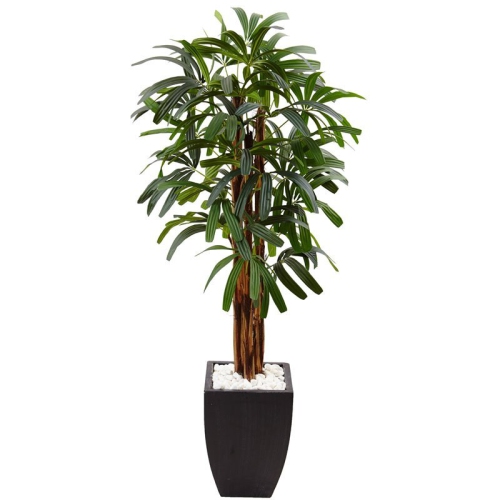 NEARLY NATURAL  66" Raphis Palm Artificial Tree In Planter In Green/ In Black