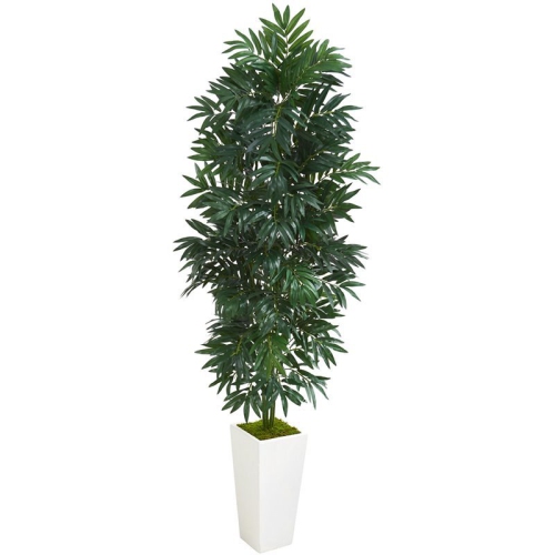 NEARLY NATURAL  60" Bamboo Palm Artificial Plant In Planter In Green/ In White