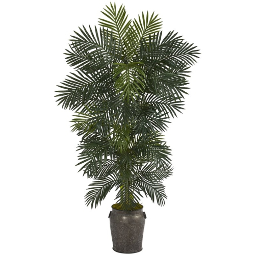 NEARLY NATURAL  78" Golden Cane Artificial Palm Tree In Metal Planter In Green/charcoal