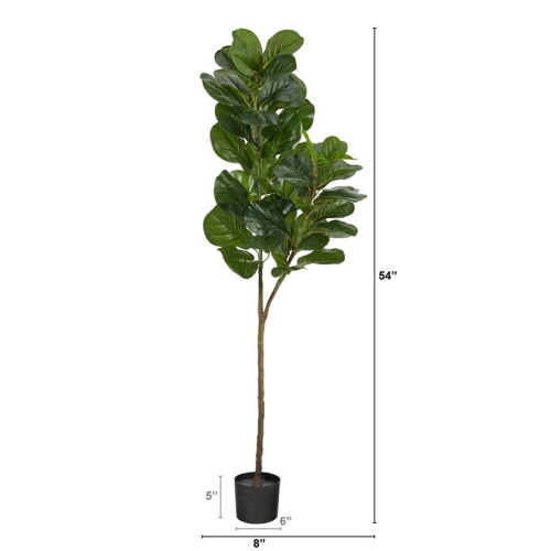 Nearly Natural 54" Fiddle Leaf Fig Artificial Tree in Green/Black