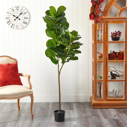 Nearly Natural 54" Fiddle Leaf Fig Artificial Tree in Green/Black