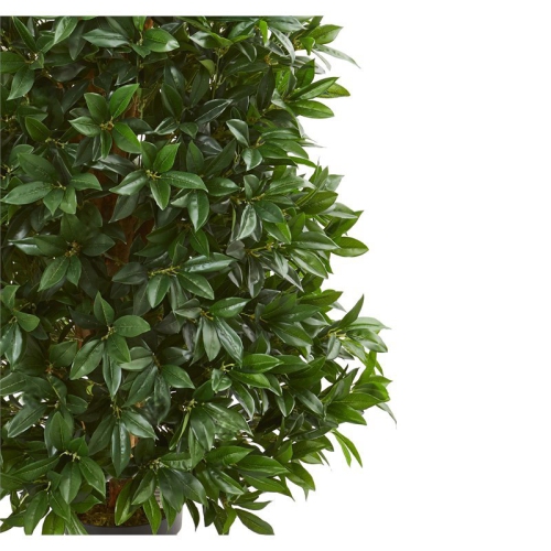 Indoor/Outdoor 60" Bay Leaf Cone Topiary Artificial Tree in Green/Black