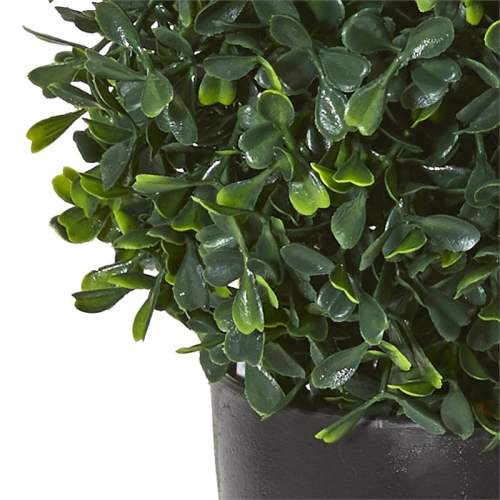 Indoor/Outdoor 13" Boxwood Topiary Artificial Plant UV Resistant in Green/Black