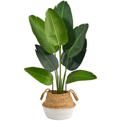 48" Travelers Palm Artificial Tree in Tan White Cotton & Jute Woven Planter