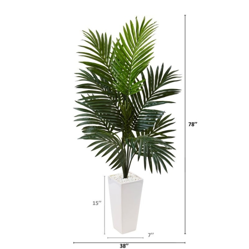 Nearly Natural 54" Kentia Palm Artificial Tree in White Tower Planter