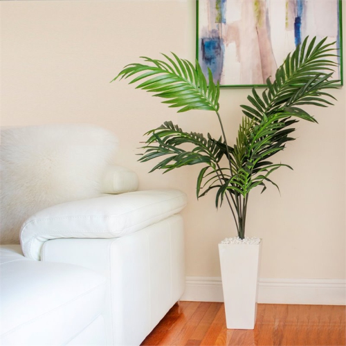 Nearly Natural 54" Kentia Palm Artificial Tree in White Tower Planter