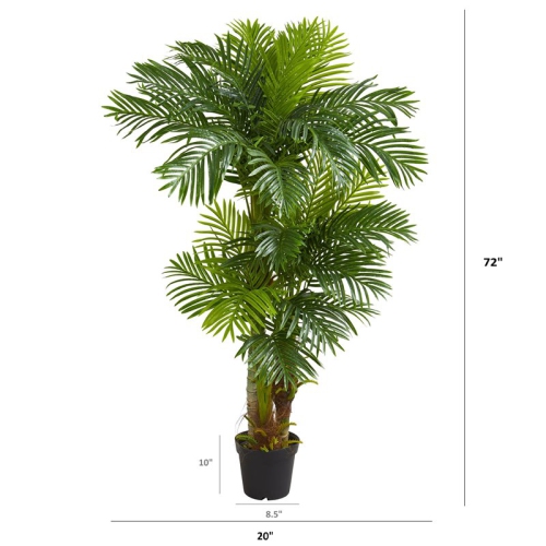Nearly Natural 72" Hawaii Artificial Palm with Feather-Like Fronds - Green/Black