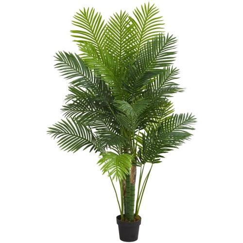 72" Hawaii Palm Artificial Tree with Feather-Like Palm Leaves in Green/Black