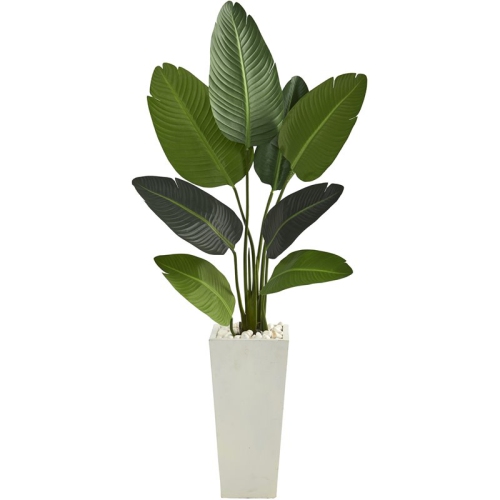 NEARLY NATURAL  60" Travelers Palm Artificial Tree In Tall Planter In Green/ In White
