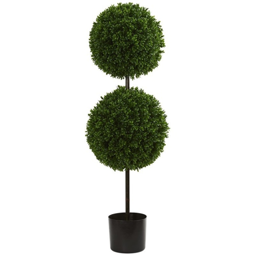 NEARLY NATURAL  Indoor/outdoor 42" Boxwood Double Ball Artificial Topiary Tree In Green/black