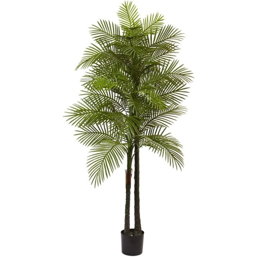 NEARLY NATURAL  Indoor/outdoor 84" Double Robellini Palm Tree Uv Resistant In Green/black