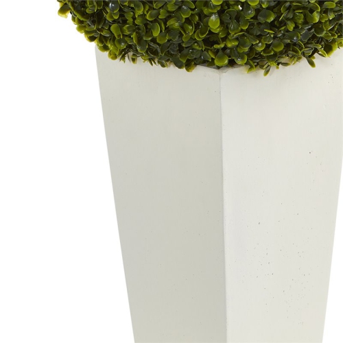 Indoor/Outdoor 28" Boxwood Topiary Ball Artificial Plant Tower Planter in White