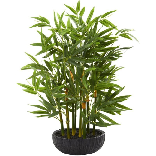 Nearly Natural 20" Bamboo Artificial Plant with Thin Leaves in Green/Black
