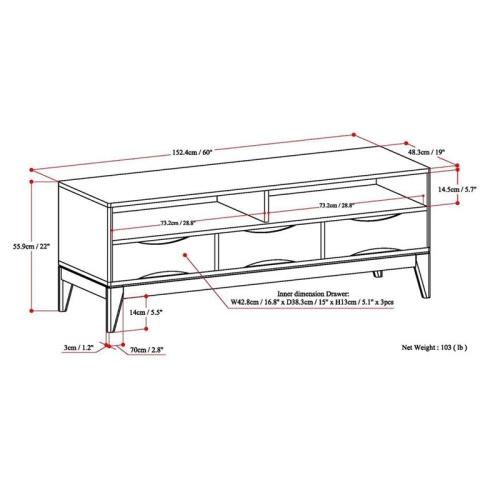 Atlin Designs 60" TV Stand in Walnut Brown