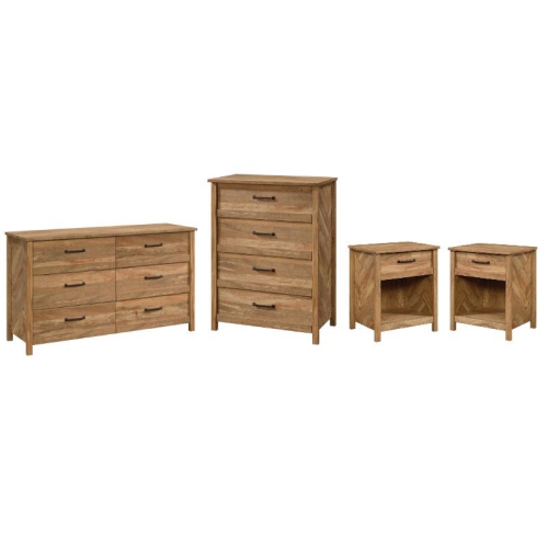 4 Piece Bedroom Set with Dresser Chest and 2 Nightstands in Sindoori Mango