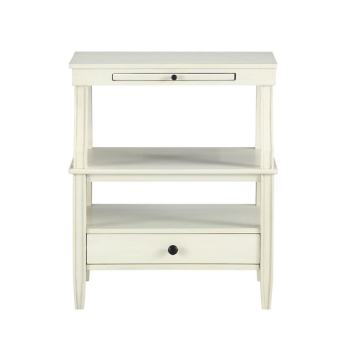Newton Antique White Wood Storage Nightstand with a Drawer and Pull Out Tray