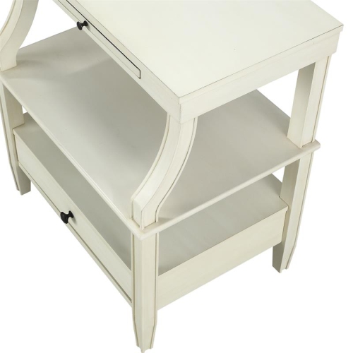 Newton Antique White Wood Storage Nightstand with a Drawer and Pull Out Tray