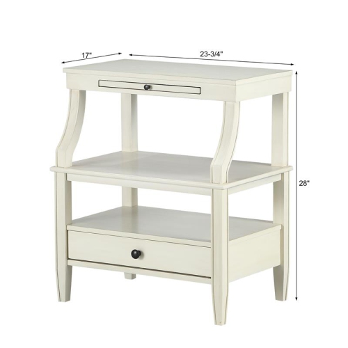 Newton Antique White Wood Storage Nightstand with a Drawer and Pull Out Tray